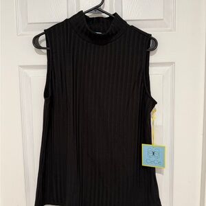 CeCe Black Ribbed Sleeveless top NWT size L